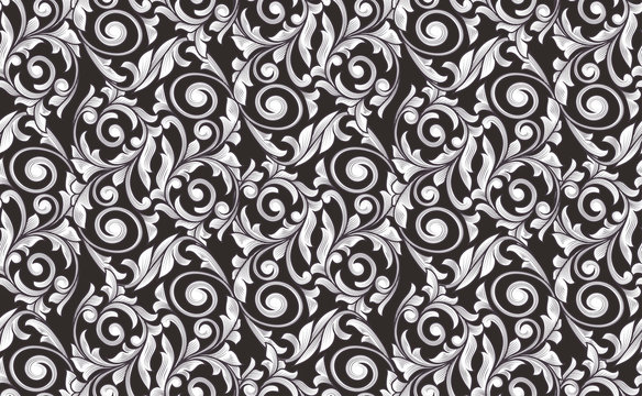 Retro decorative black and white seamless pattern