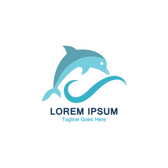 Dolphin smart fish jump logo in the sea template design icon