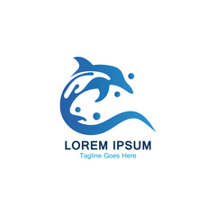 Dolphin smart fish jump logo in the sea template design icon