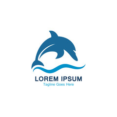Dolphin smart fish jump logo in the sea template design icon