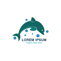 Rolgordijnen Dolphin smart fish jump logo in the sea template design icon © arif23