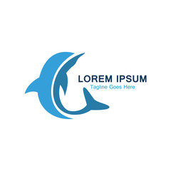 Dolphin smart fish jump logo in the sea template design icon