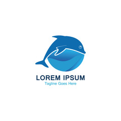 Dolphin smart fish jump logo in the sea template design icon