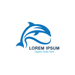 Dolphin smart fish jump logo in the sea template design icon