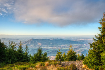 View of Celadna and Ondrejnik in autumn from Smrk mountain