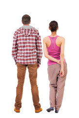 Back view of couple. beautiful friendly girl and guy together.