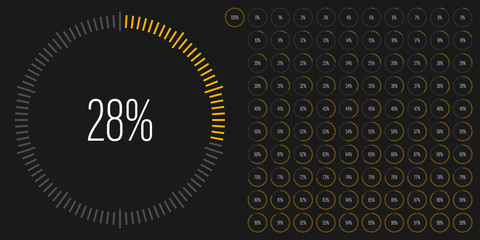 Set of circle percentage diagrams meters from 0 to 100 ready-to-use for web design, user interface UI or infographic - indicator with yellow
