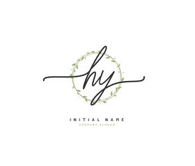 H Y HY Beauty vector initial logo, handwriting logo of initial signature, wedding, fashion, jewerly, boutique, floral and botanical with creative template for any company or business.