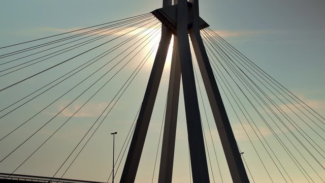 Shot of Sun behing the Beams of a Modern Bridge in Ludwigshafen