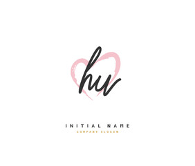 Obraz premium H U HU Beauty vector initial logo, handwriting logo of initial signature, wedding, fashion, jewerly, boutique, floral and botanical with creative template for any company or business.