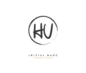 H U HU Beauty vector initial logo, handwriting logo of initial signature, wedding, fashion, jewerly, boutique, floral and botanical with creative template for any company or business.