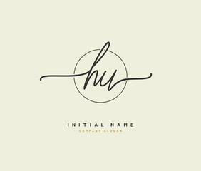 H U HU Beauty vector initial logo, handwriting logo of initial signature, wedding, fashion, jewerly, boutique, floral and botanical with creative template for any company or business.