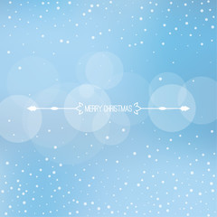 Christmas winter blue background with falling snow and snowflakes. Divider with text Merry Christmas. Vector Illustration.