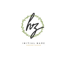 H Z HZ Beauty vector initial logo, handwriting logo of initial signature, wedding, fashion, jewerly, boutique, floral and botanical with creative template for any company or business.