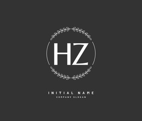 H Z HZ Beauty vector initial logo, handwriting logo of initial signature, wedding, fashion, jewerly, boutique, floral and botanical with creative template for any company or business.