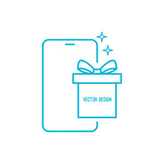 Vector abstract icon with gift box and smartphone. Technology gift concept
