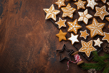 Christmas food background with gingerbread cookies
