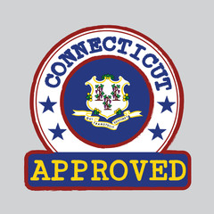 Vector Stamp of Approved logo with Connecticut flag in the round shape on the center. text 
