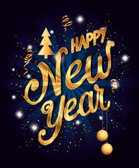 poster of happy new year with decoration vector illustration design