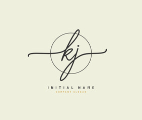 K J KJ Beauty vector initial logo, handwriting logo of initial signature, wedding, fashion, jewerly, boutique, floral and botanical with creative template for any company or business.