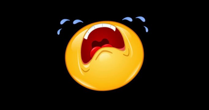 Animation of an emoji emoticon crying out loud. Including alpha channel.