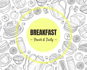 Breakfast and Brunches Top View Vector Frame Design.