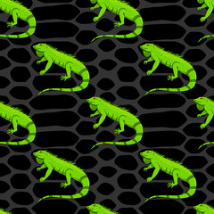 Seamless pattern with reptiles chameleon green. Colorful fauna vector illustration. Vector Hand drawn background for design and decoration textile, covers, package, wrapping paper.