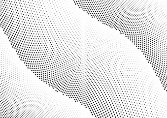 Abstract halftone wave dotted background. Futuristic twisted grunge pattern, dot, circles.  Vector modern optical pop art texture for posters, business cards, cover, labels mock-up, stickers layout