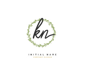 K N KN Beauty vector initial logo, handwriting logo of initial signature, wedding, fashion, jewerly, boutique, floral and botanical with creative template for any company or business.
