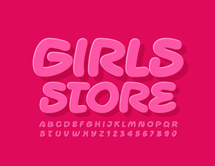 Vector bright banner Girls Store with pink Font. Creative handwritten Alphabet Letters and Numbers