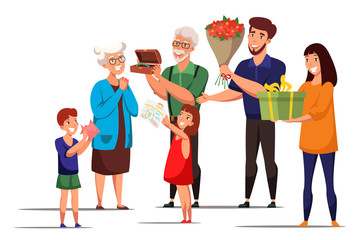 Grandmothers birthday flat vector illustration