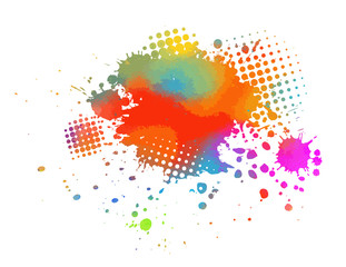 Multi-colored spots of paint on a white background. Grunge frame of paint. Vector illustration.