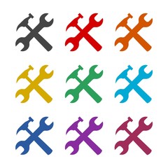 Wrench and hammer color icon set isolated on white background