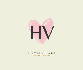 H V HV Beauty vector initial logo, handwriting logo of initial signature, wedding, fashion, jewerly, boutique, floral and botanical with creative template for any company or business.