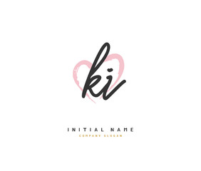 K I KI Beauty vector initial logo, handwriting logo of initial signature, wedding, fashion, jewerly, boutique, floral and botanical with creative template for any company or business.