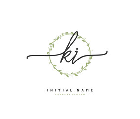 K I KI Beauty vector initial logo, handwriting logo of initial signature, wedding, fashion, jewerly, boutique, floral and botanical with creative template for any company or business.