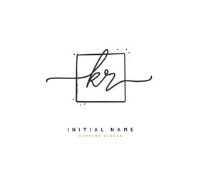 K R KR  Beauty vector initial logo, handwriting logo of initial signature, wedding, fashion, jewerly, boutique, floral and botanical with creative template for any company or business.
