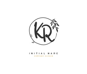 K R KR  Beauty vector initial logo, handwriting logo of initial signature, wedding, fashion, jewerly, boutique, floral and botanical with creative template for any company or business.