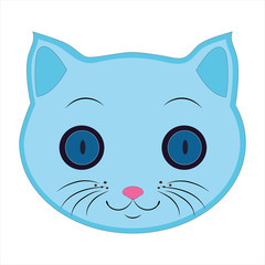 Flat drawing of a cat. An Emoji The face of a blue cat. Signs and symbols of the cat .Illustration