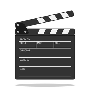 Movie clappers open and close isolated on white background. Clapper board icon. Old historic open striped start show flick take device on white