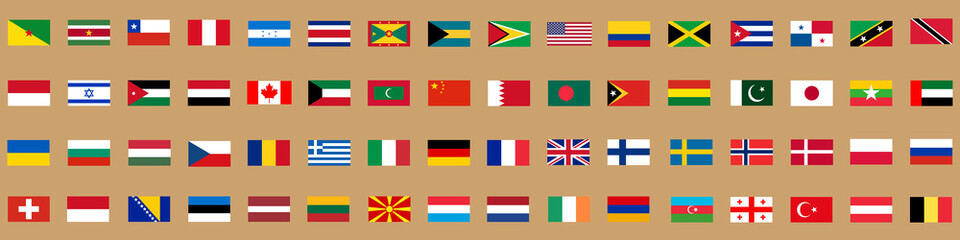 Flags of the countries. A large set of flags of different countries. Vector illustration.