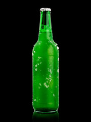Green frozen beer bottle