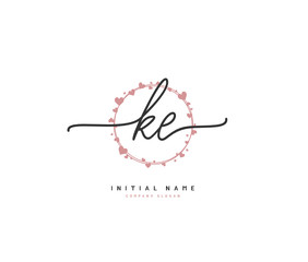 K E KE Beauty vector initial logo, handwriting logo of initial signature, wedding, fashion, jewerly, boutique, floral and botanical with creative template for any company or business.