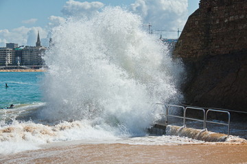 Giant waves at the coast in Donostia-San Sebastian,province Gipuzkoa,Spain