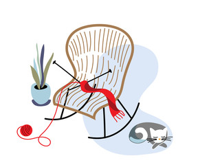 Cartoon rocking chair for elderly people with yarn