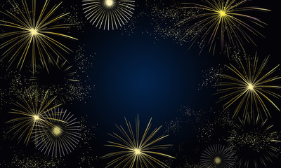 Gold fireworks in the sky frame illustration