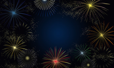 Color fireworks in the sky frame illustration