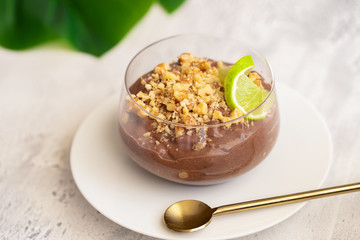 Famous Canary island dessert Principe Alberto - (Prince Albert), chocolate mousse with almonds and hazelnuts.