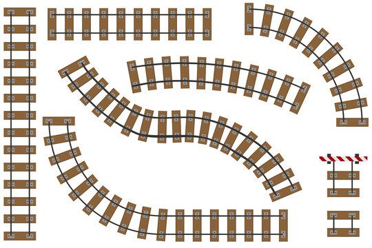 Cartoon Railway. Realistic railroad. Vector illustration of cartoon railway.