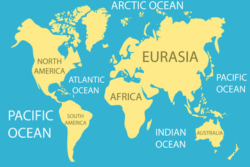 World map, realistic world map with continents and oceans.
